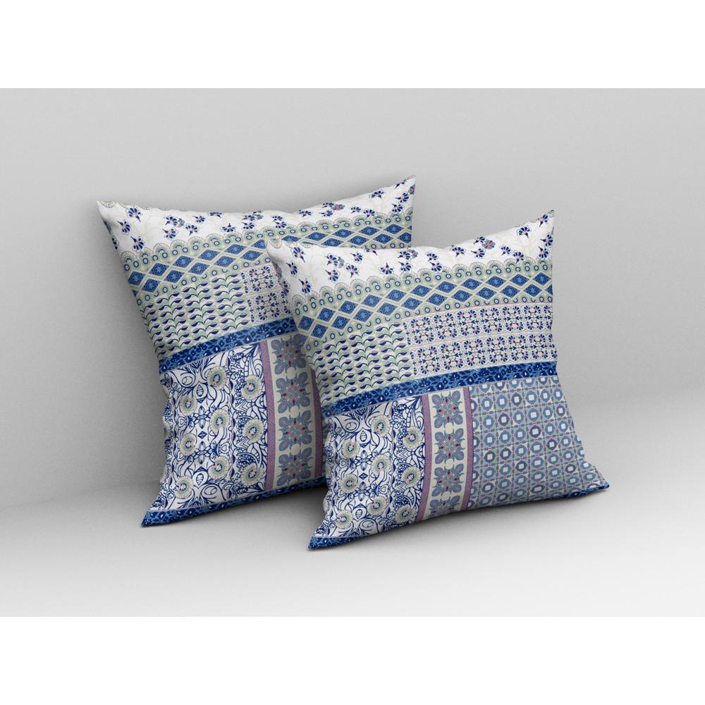18” Blue Lavender White Patch Indoor Outdoor Zippered Throw Pillow. Picture 3