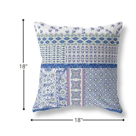 18” Blue Lavender White Patch Indoor Outdoor Zippered Throw Pillow. Picture 5