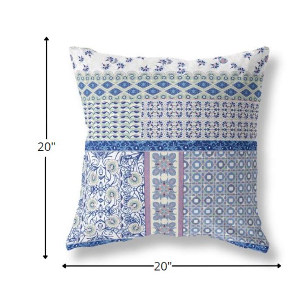 20” Blue Lavender White Patch Indoor Outdoor Zippered Throw Pillow. Picture 5