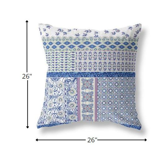26” Blue Lavender White Patch Indoor Outdoor Zippered Throw Pillow. Picture 5