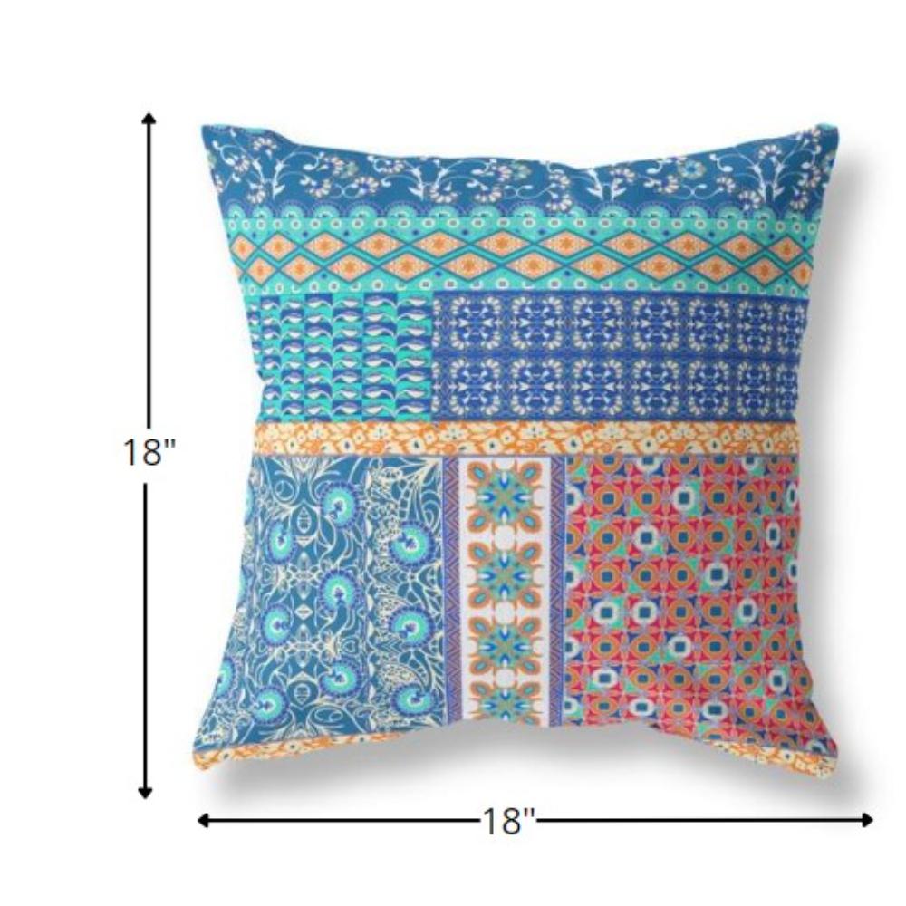 18” Blue Orange Patch Indoor Outdoor Zippered Throw Pillow. Picture 5