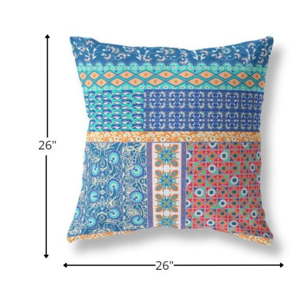 26” Blue Orange Patch Indoor Outdoor Zippered Throw Pillow. Picture 5