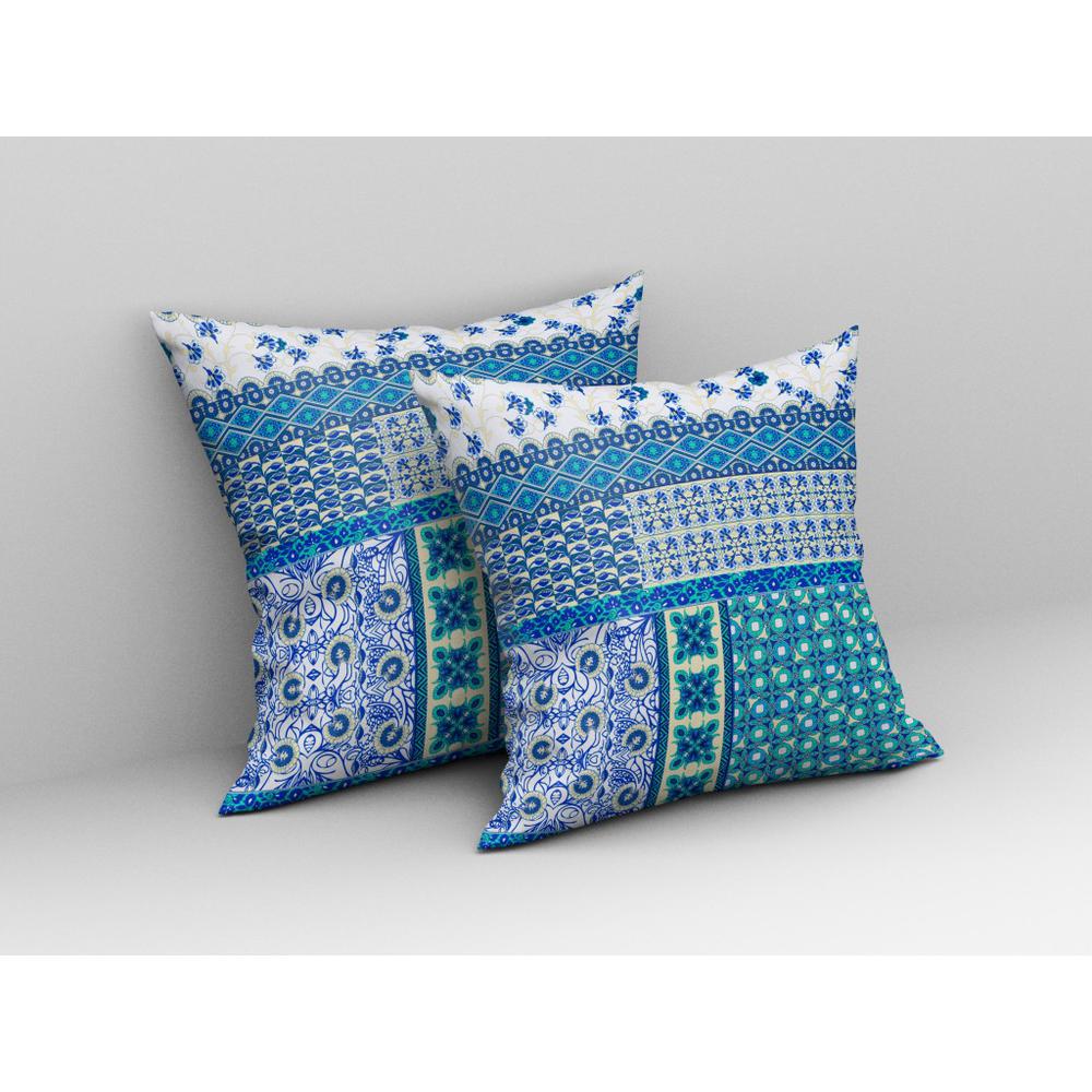 26” Turquoise Blue Patch Indoor Outdoor Zippered Throw Pillow. Picture 3
