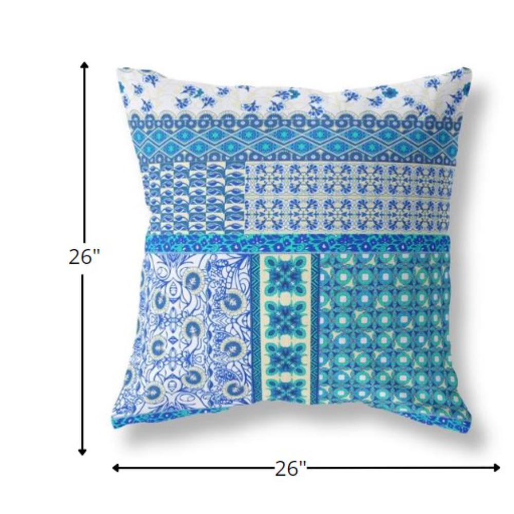 26” Turquoise Blue Patch Indoor Outdoor Zippered Throw Pillow. Picture 5