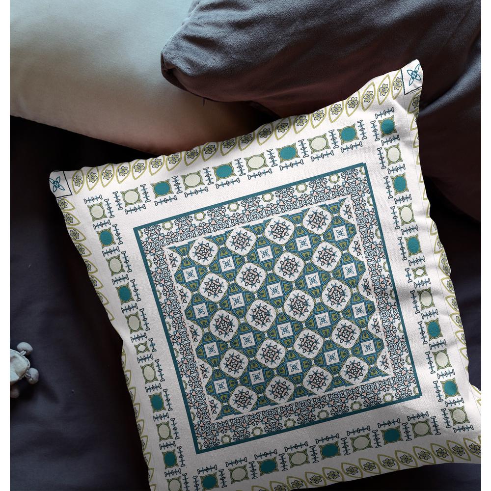 18” White Green Block Indoor Outdoor Zippered Throw Pillow. Picture 4