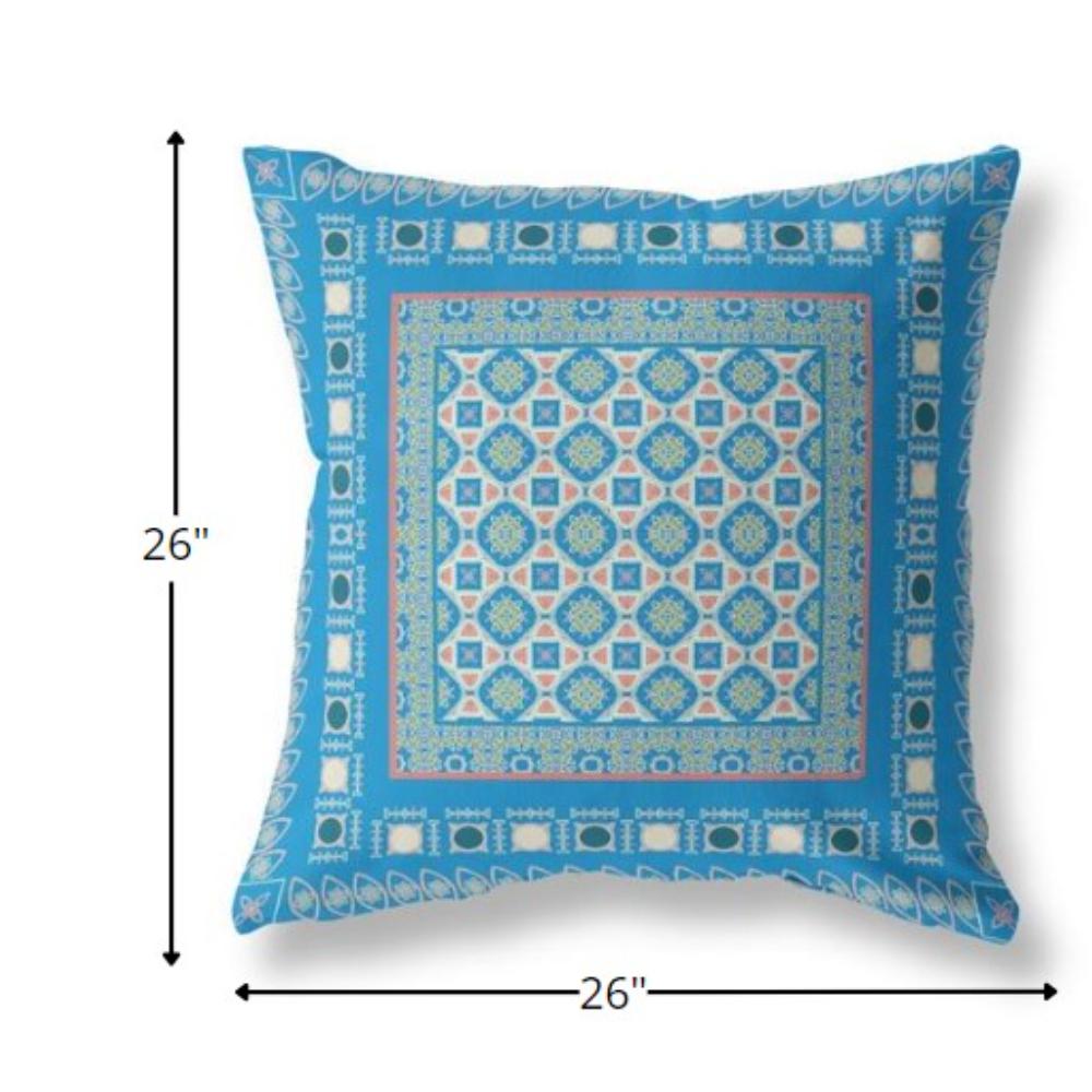 26” Blue Pink Block Indoor Outdoor Zippered Throw Pillow. Picture 4