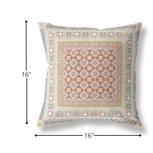 16” White Orange Block Indoor Outdoor Zippered Throw Pillow. Picture 5