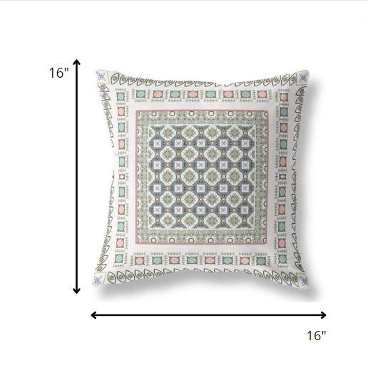 16” White Blue Block Indoor Outdoor Zippered Throw Pillow. Picture 4