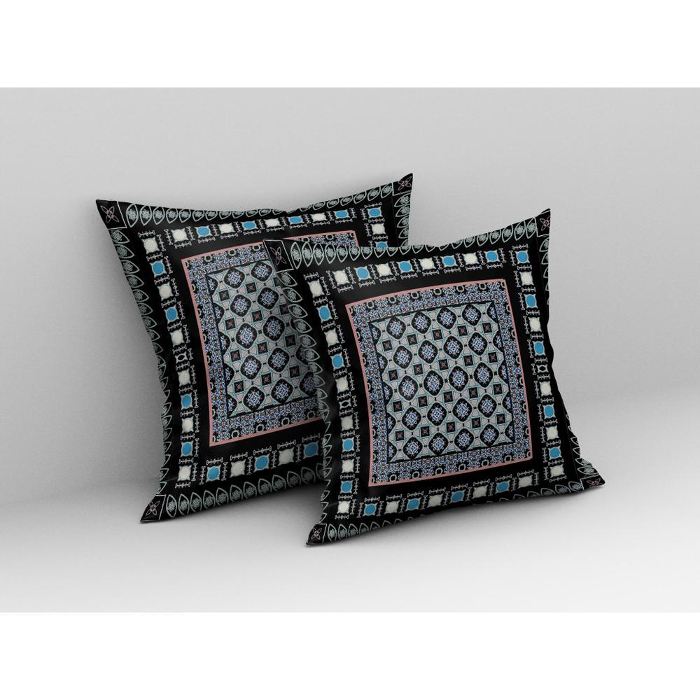 16” Black Blue Block Indoor Outdoor Zippered Throw Pillow. Picture 3