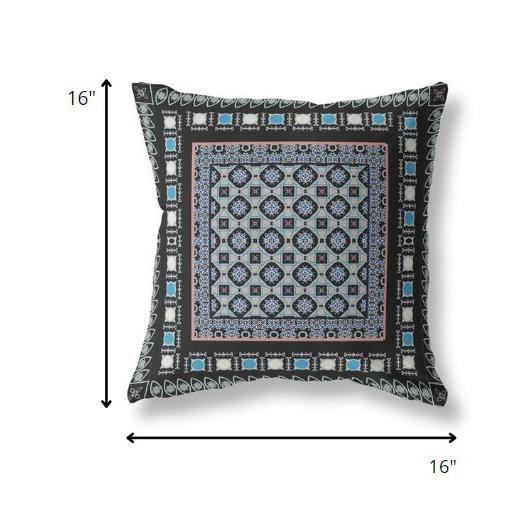 16” Black Blue Block Indoor Outdoor Zippered Throw Pillow. Picture 4