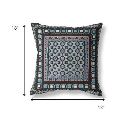 18” Black Blue Block Indoor Outdoor Zippered Throw Pillow. Picture 4