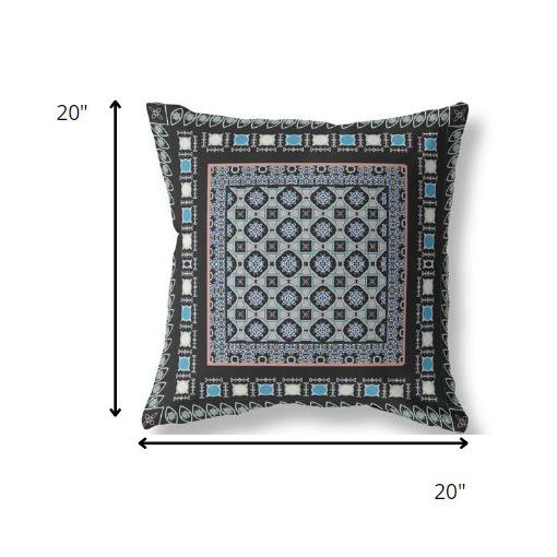 20” Black Blue Block Indoor Outdoor Zippered Throw Pillow. Picture 4