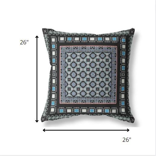 26” Black Blue Block Indoor Outdoor Zippered Throw Pillow. Picture 4