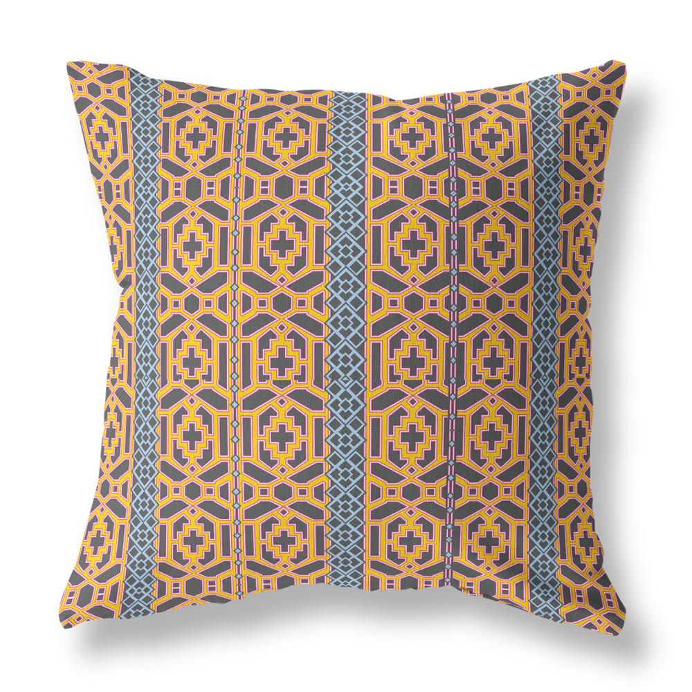 16" X 16" Brown And Yellow Zippered Trellis Indoor Outdoor Throw Pillow. Picture 3