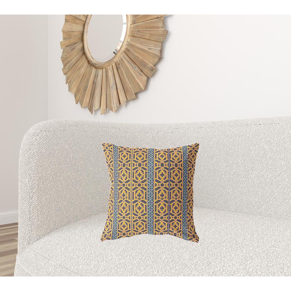 18" X 18" Brown And Yellow Zippered Trellis Indoor Outdoor Throw Pillow. Picture 2