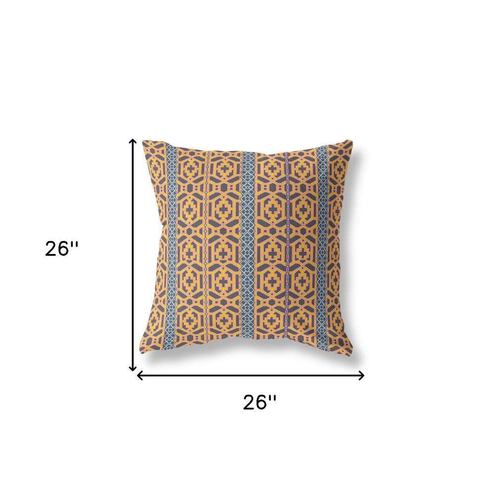 26" X 26" Brown And Yellow Zippered Trellis Indoor Outdoor Throw Pillow. Picture 6