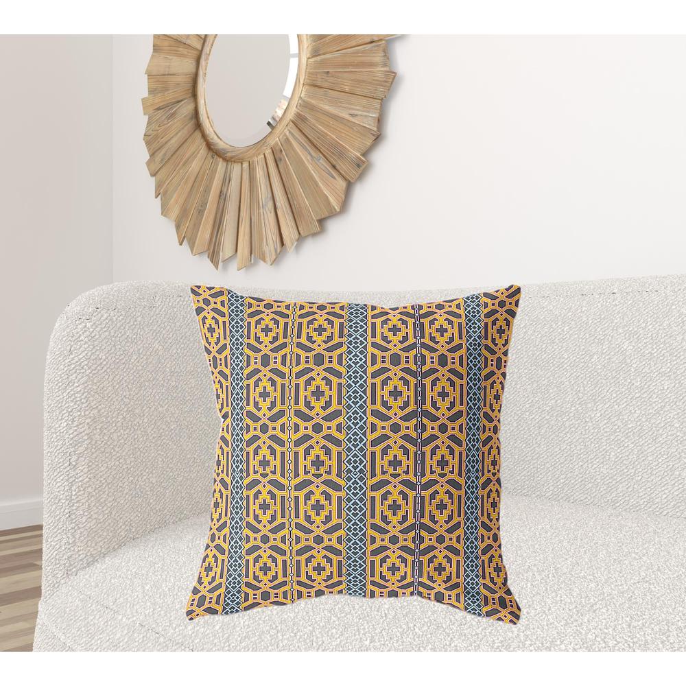 26" X 26" Brown And Yellow Zippered Trellis Indoor Outdoor Throw Pillow. Picture 2