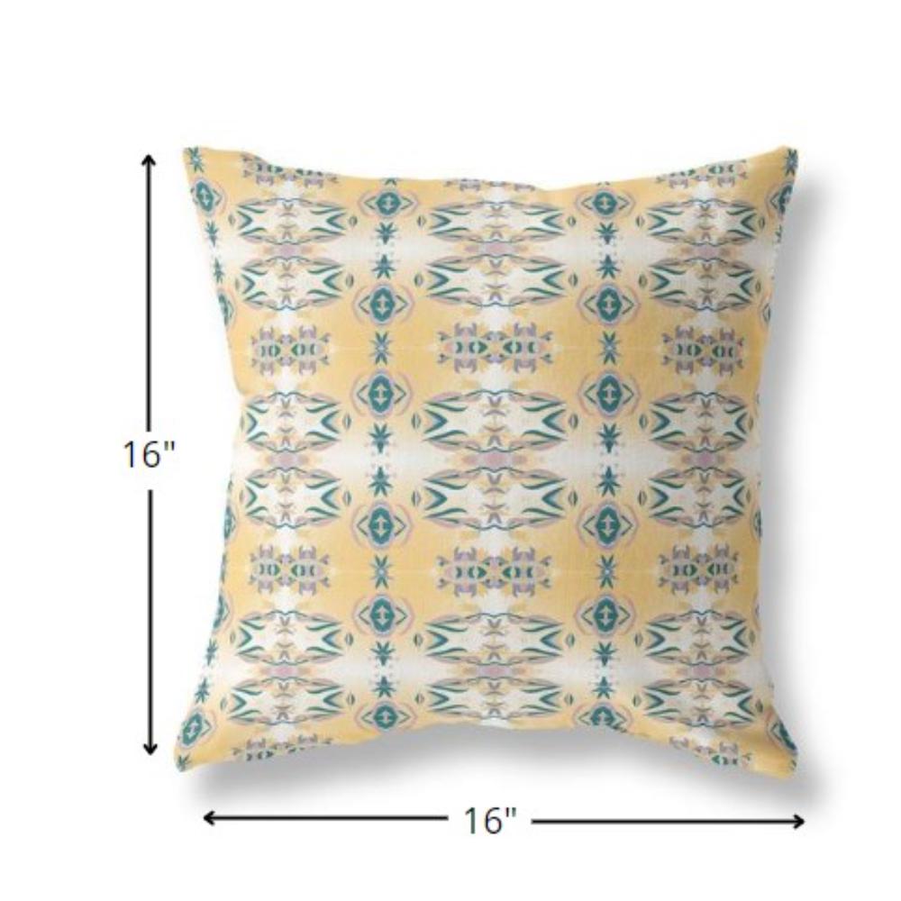 16” Tan Blue Patterned Indoor Outdoor Zippered Throw Pillow. Picture 5