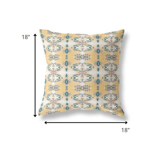 18” Tan Blue Patterned Indoor Outdoor Zippered Throw Pillow. Picture 5