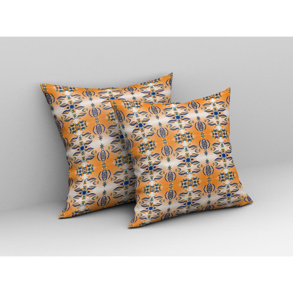 20” Orange Blue Patterned Indoor Outdoor Zippered Throw Pillow. Picture 3