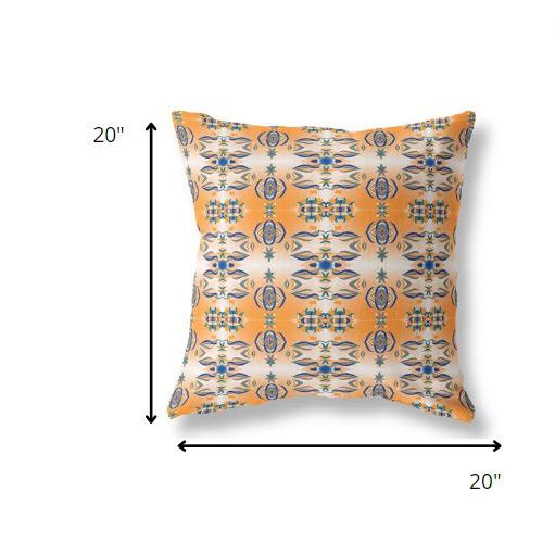 20” Orange Blue Patterned Indoor Outdoor Zippered Throw Pillow. Picture 5