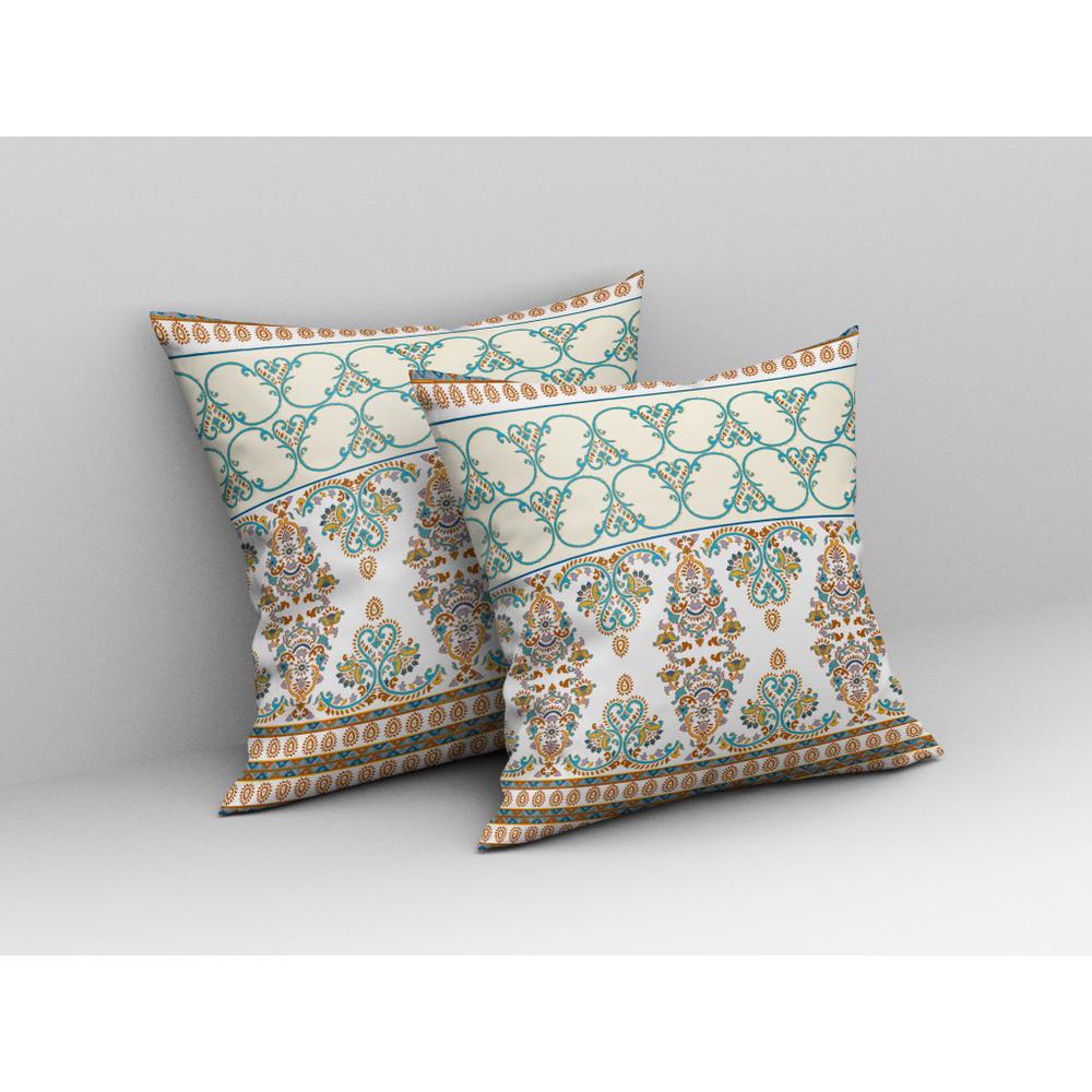 26"x26" White Teal Orange Zippered Broadcloth Damask Throw Pillow. Picture 4