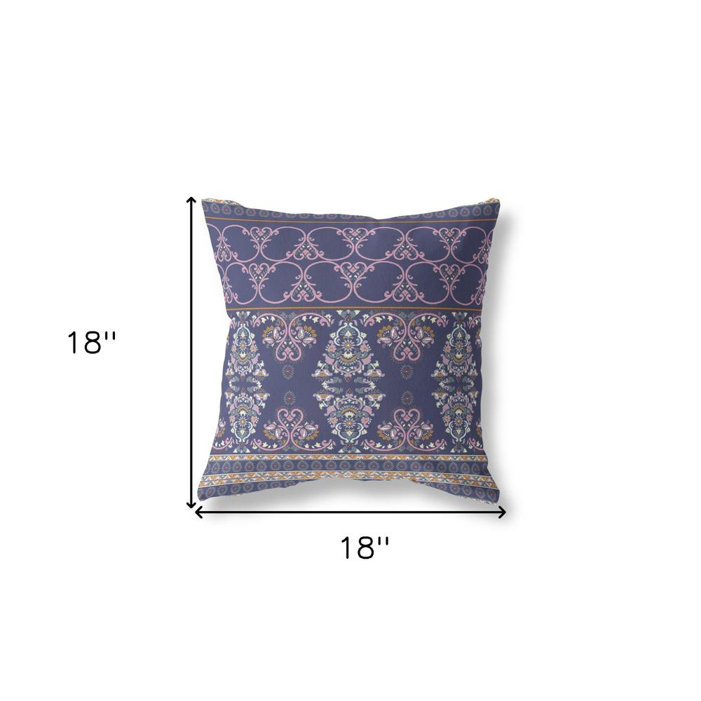 18" X 18" Blue And Pink Zippered Damask Indoor Outdoor Throw Pillow. Picture 6