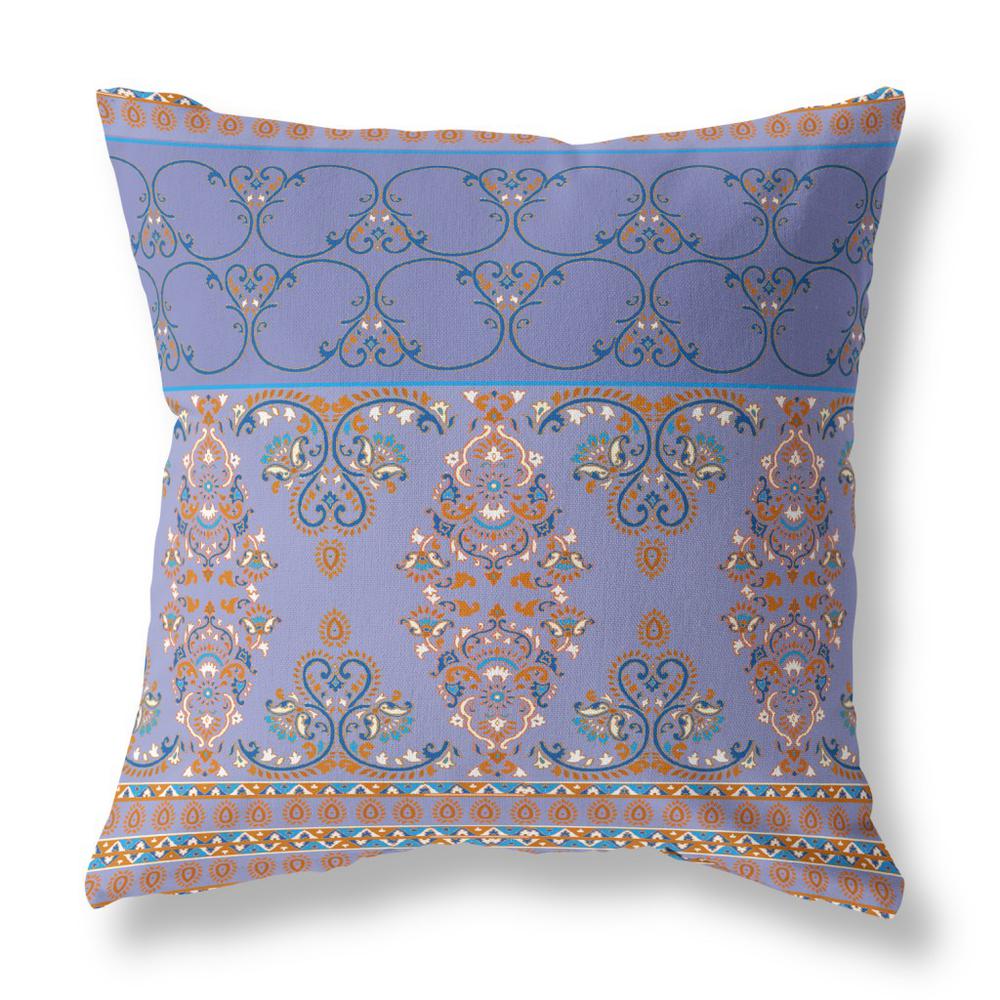 18" X 18" Purple And Blue Zippered Damask Indoor Outdoor Throw Pillow. Picture 3