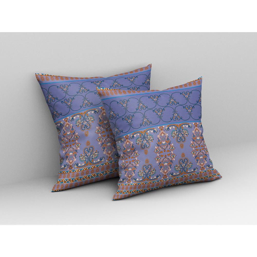 18" X 18" Purple And Blue Zippered Damask Indoor Outdoor Throw Pillow. Picture 4