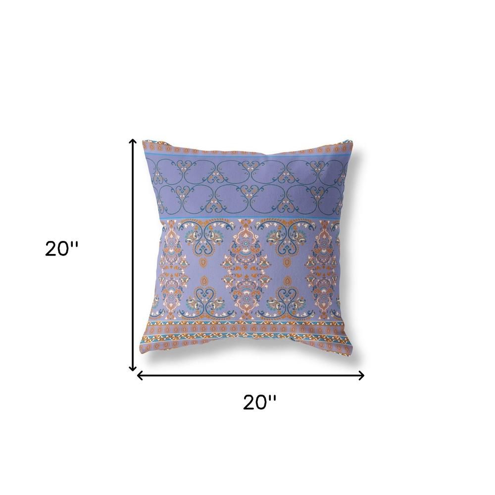 20" X 20" Purple And Blue Zippered Damask Indoor Outdoor Throw Pillow. Picture 6