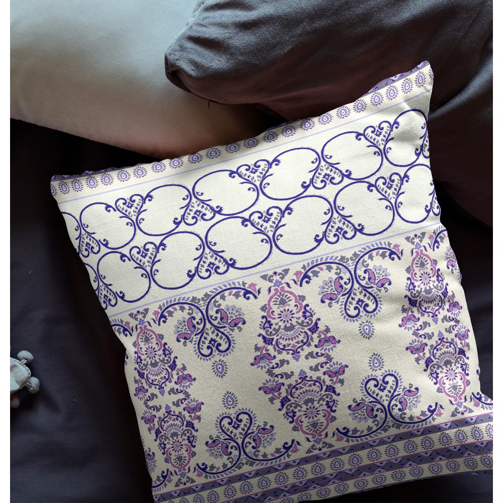 16"x16" Off White And Purple Gray Zip Broadcloth Damask Throw Pillow. Picture 5