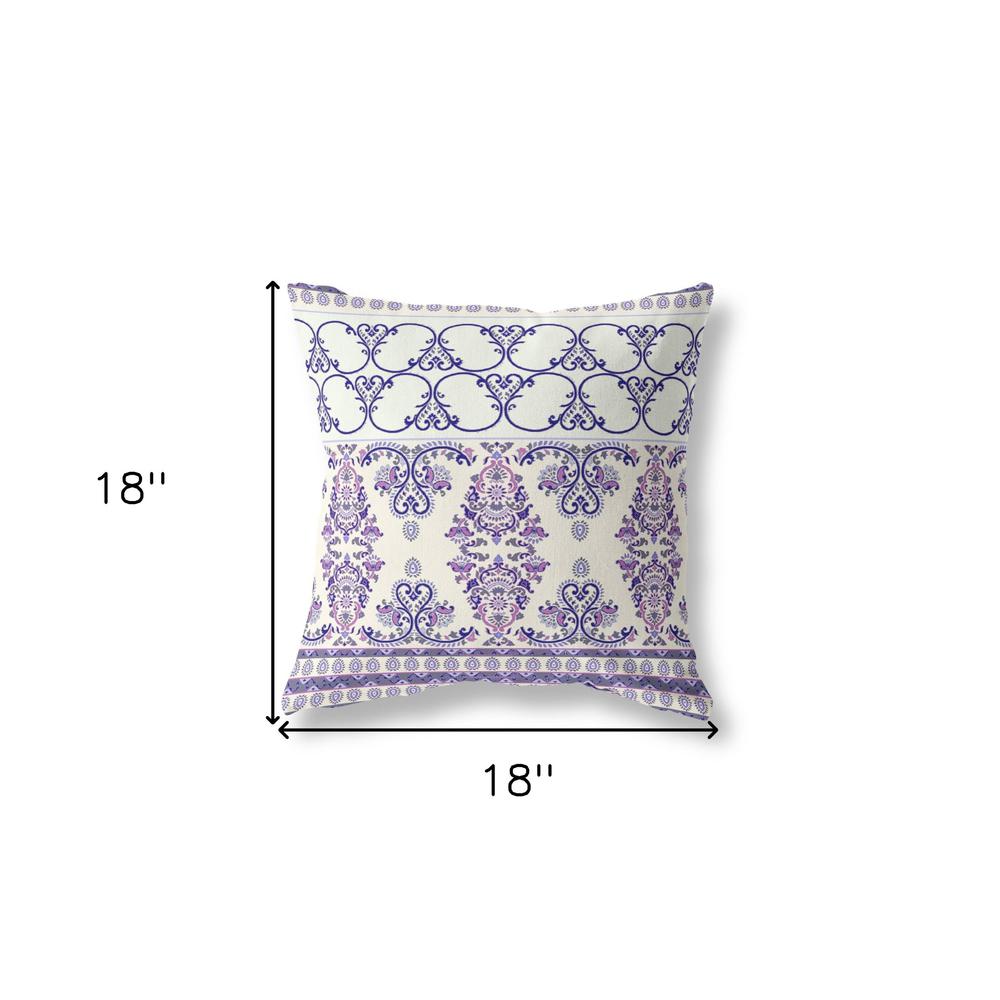 18" X 18" Off White And Navy Zippered Damask Indoor Outdoor Throw Pillow. Picture 6