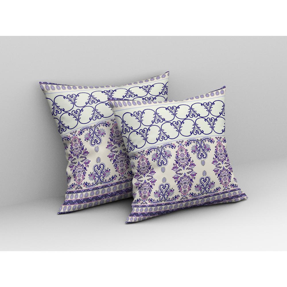 20" X 20" Off White And Navy Zippered Damask Indoor Outdoor Throw Pillow. Picture 4