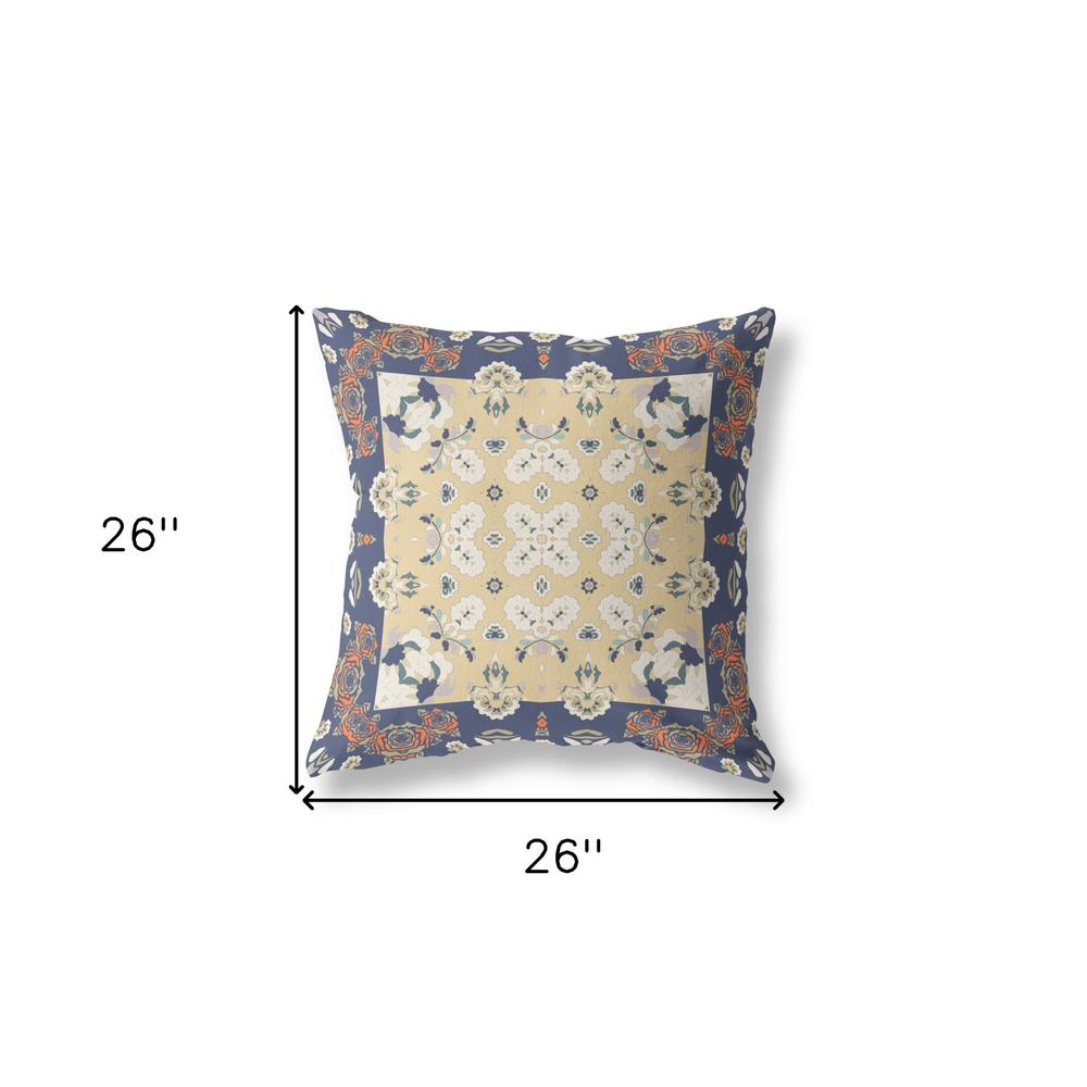 26” Blue Yellow Rose Box Indoor Outdoor Zippered Throw Pillow. Picture 5
