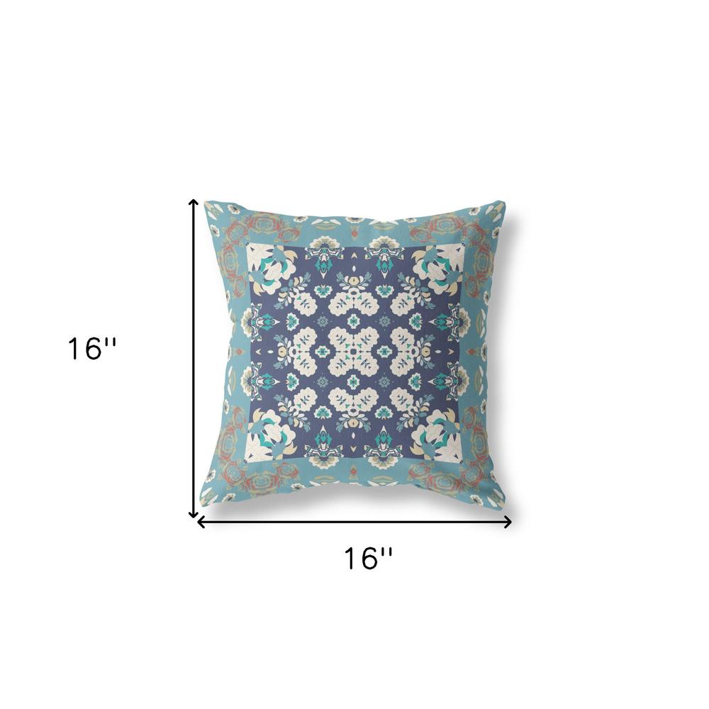 16” Glacier Blue Rose Box Indoor Outdoor Zippered Throw Pillow. Picture 5
