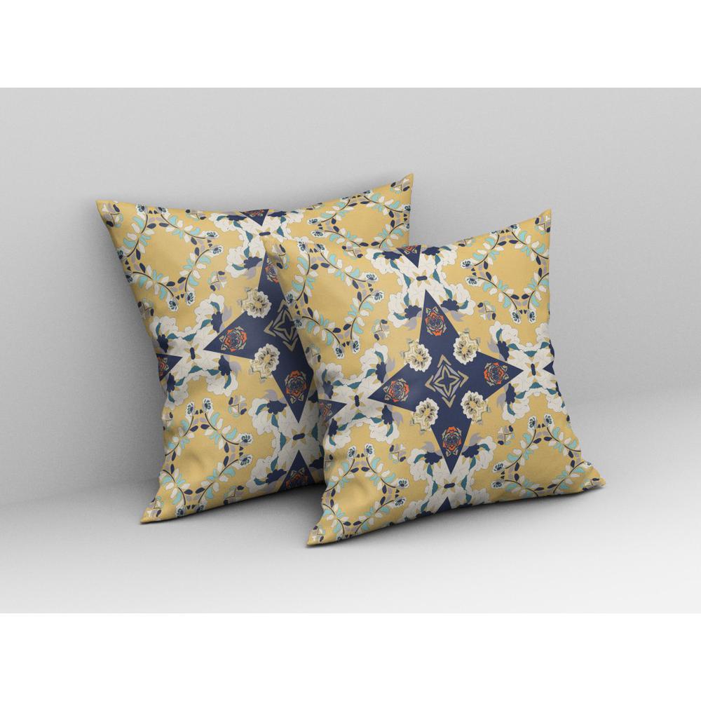 16” Yellow Navy Diamond Star Indoor Outdoor Zippered Throw Pillow. Picture 3