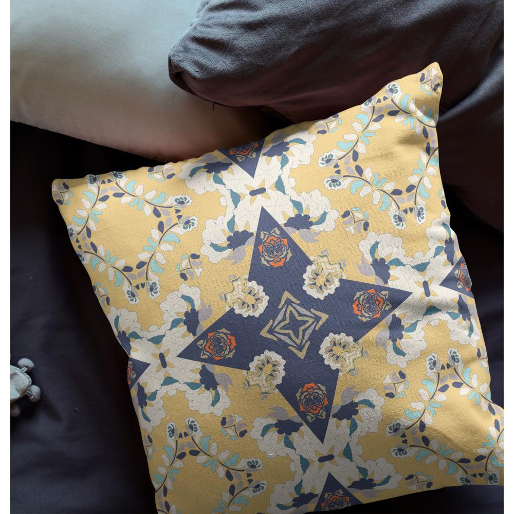 16” Yellow Navy Diamond Star Indoor Outdoor Zippered Throw Pillow. Picture 4