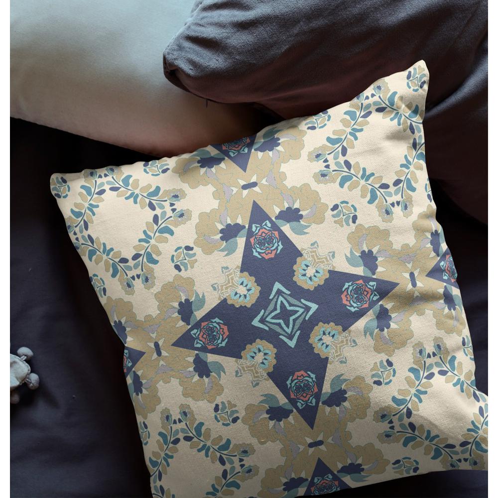 16” Sand Navy Diamond Star Indoor Outdoor Zippered Throw Pillow. Picture 4
