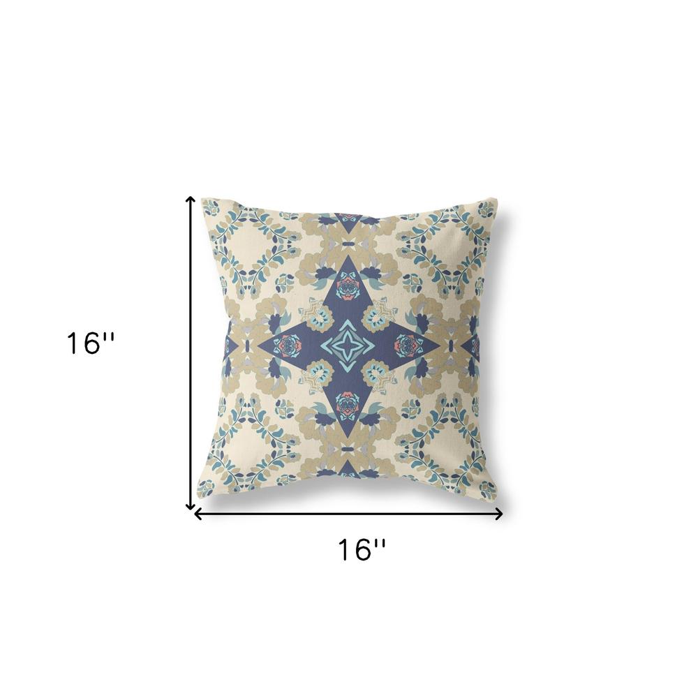16” Sand Navy Diamond Star Indoor Outdoor Zippered Throw Pillow. Picture 5