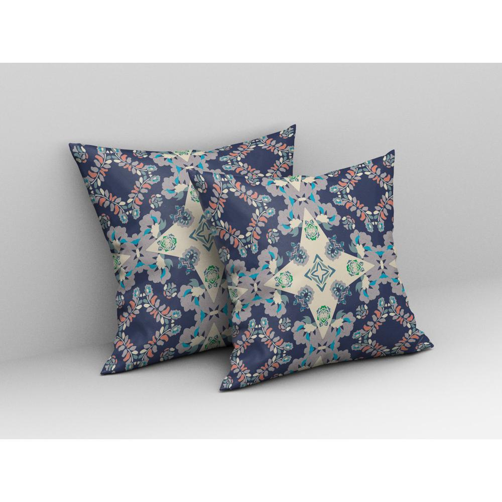 16” Navy White Diamond Star Indoor Outdoor Zippered Throw Pillow. Picture 3