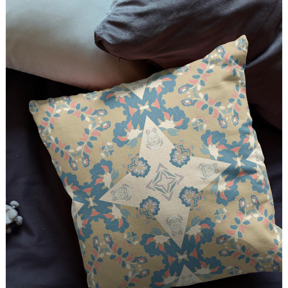 18" Brown Blue Star Indoor Outdoor Zip Throw Pillow. Picture 3