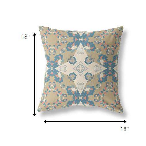 18" Brown Blue Star Indoor Outdoor Zip Throw Pillow. Picture 4