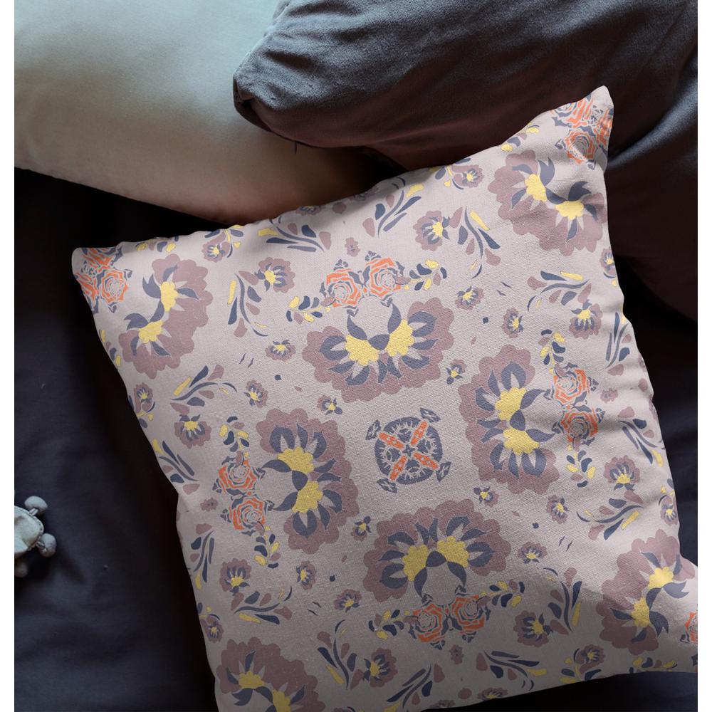 16" Pale Purple Floral Indoor Outdoor Zip Throw Pillow. Picture 4
