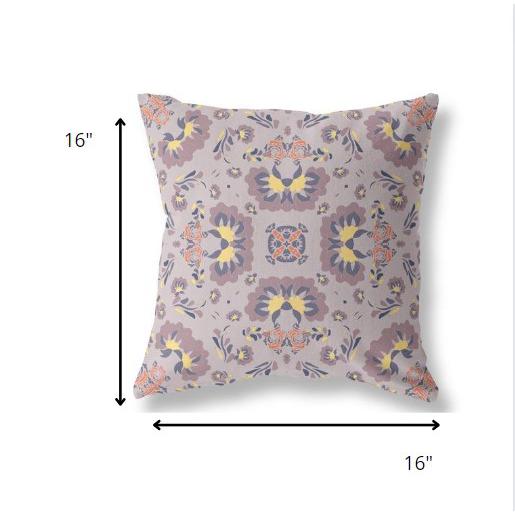 16" Pale Purple Floral Indoor Outdoor Zip Throw Pillow. Picture 5