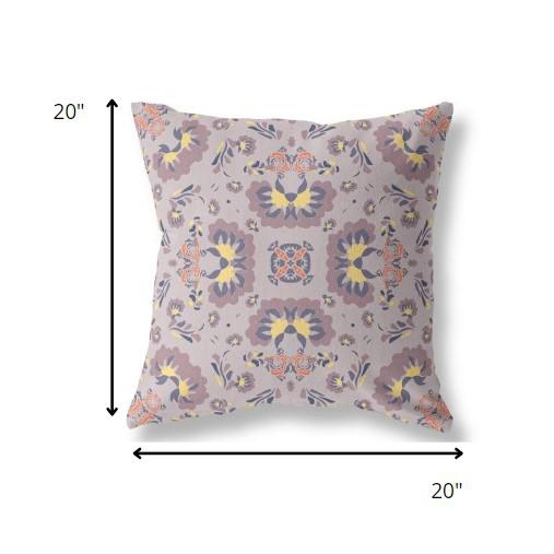 20" Pale Purple Floral Indoor Outdoor Zip Throw Pillow. Picture 5