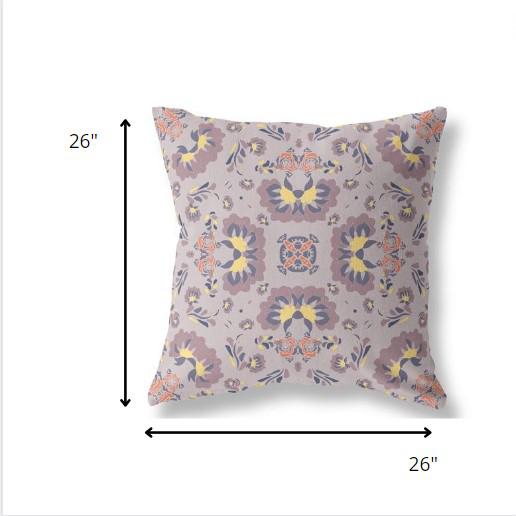 26" Pale Purple Floral Indoor Outdoor Zip Throw Pillow. Picture 5