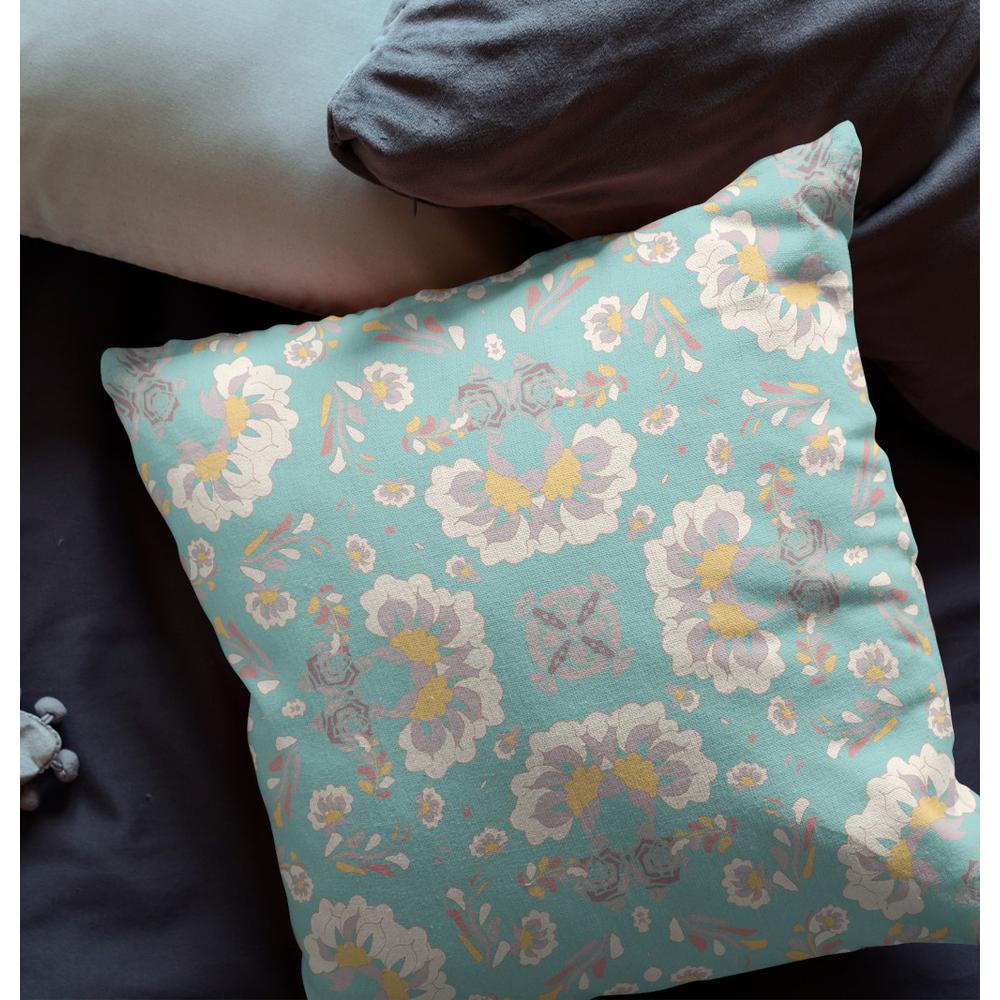 18" Mint White Floral Indoor Outdoor Zip Throw Pillow. Picture 4