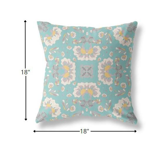 18" Mint White Floral Indoor Outdoor Zip Throw Pillow. Picture 5