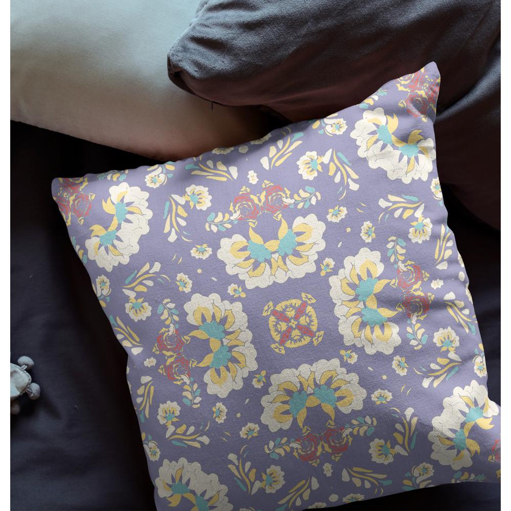16" Purple White Floral Indoor Outdoor Zip Throw Pillow. Picture 4