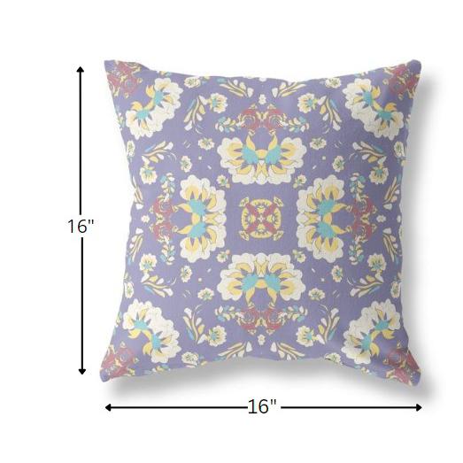 16" Purple White Floral Indoor Outdoor Zip Throw Pillow. Picture 5
